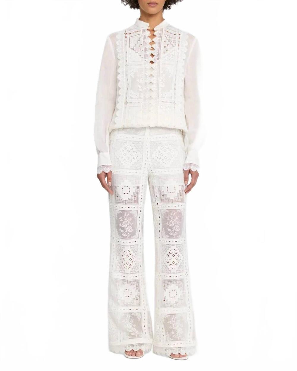 NEW ZIMMERMANN aster embroidered pants in ivory
